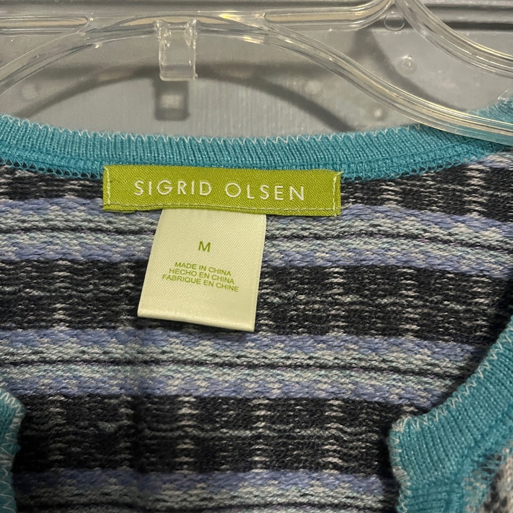 Sigrid Olson Gray and Blue Patterned Sweater - image 2